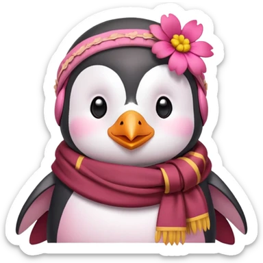 pink penguin in a griffindor scarf and a flower headband sticker