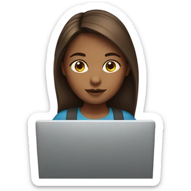 girl with brown hair working on laptop sticker