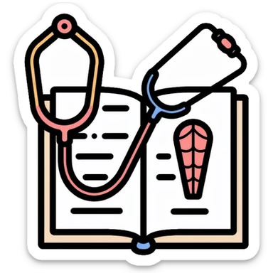Medical textbook with stethoscope and anatomy diagram sticker