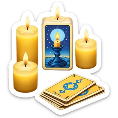 A blue deck of tarot cards and a one candle nearby sticker