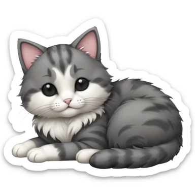dark grey and white small cat with his eyes closed lying down leaning on its elbow with its paw curled under its head holding it up sticker
