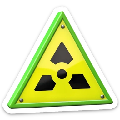 3D render of Warning Triangle, toxic waste aesthetic, neon green bubbling liquid, caution yellow metal, industrial warning texture. sticker