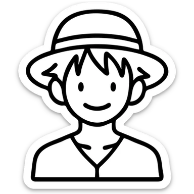 Luffy from One Piece, outlined icon with no fill sticker