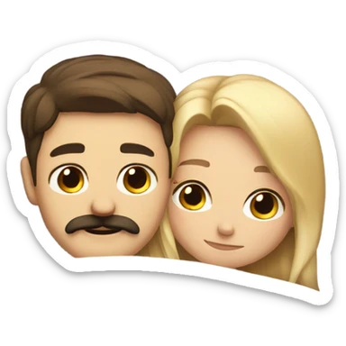 Blonde girl and brunette guy with mustache cuddling in bed sticker