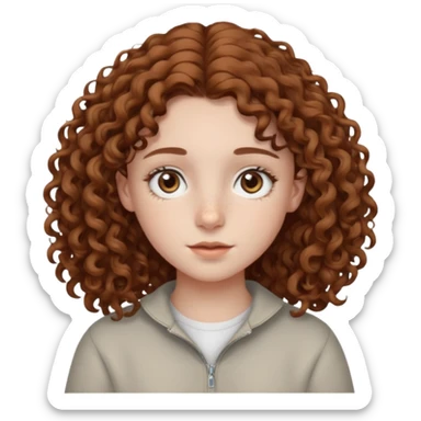 pale teen girl with light grey eyes and brown freckles that has curly hair in a middle part sticker