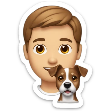 Man with modern cut brown hair with jack russell terrier dog sticker