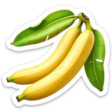 Cinematic Realistic Banana Emoji, Bright and cheerful, with a smooth, yellow peel slightly speckled with spots, revealing a soft, sweet interior. The banana is curved elegantly, standing out against the soft green leaves. Soft glowing outline, capturing the essence of tropical sweetness and energy in a ripe banana. sticker