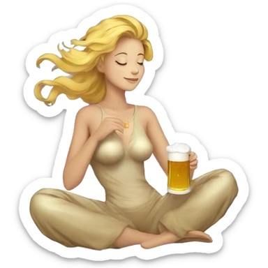 Lady sat on a nebula drinking beer surrounded by golden stars and planets sticker