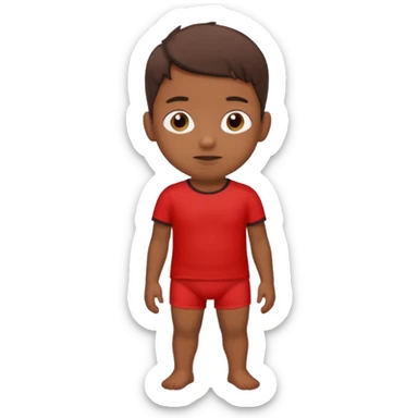 A kid wearing a poopy underwear with a red t-shirt sticker