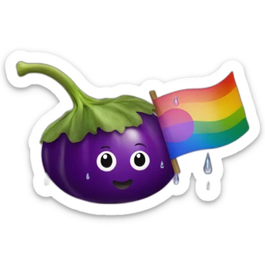 eggplant with water drops and lgbt flag  sticker