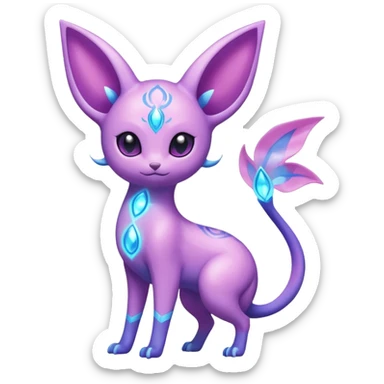 Shiny Sparkly Bioluminescent Glowing Espeon-Lumineon-Skitty-Amaura-Dragonair-Fakémon-hybrid-creature (full body)  sticker