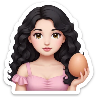 girl long black hair
wavy curls wavy

looks 18 years old
oval face egg-shaped cheeks fair skin white makeup pink blush with eyeshadow pink makeup my eyes brown round oval

wearing a pink dress height 1.62 curvy body
cute sticker