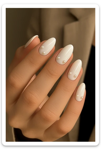 white nails with pearls sticker