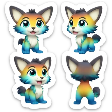 shiny, colorful, gradient, Kemono-style, Chibi, Anthro-Fur-Sona-Fakémon, Full Body sticker