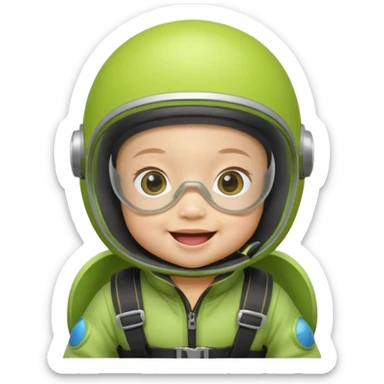 Skydiving asian baby with parachute and UFO lime sticker