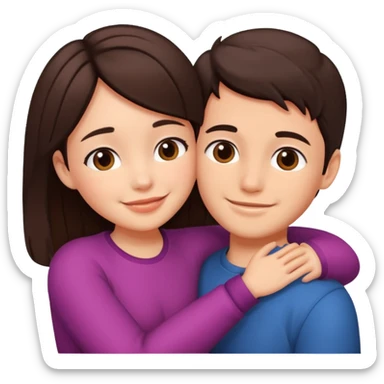 Girl and boy couple Both peach skin and darkish brown hair hugging emoji sticker
