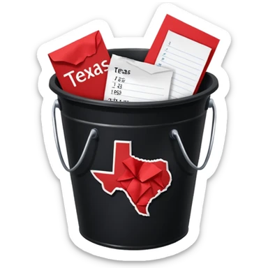 black bucket red texas on front with a bunch of names written on pieces of paper inside of it sticker
