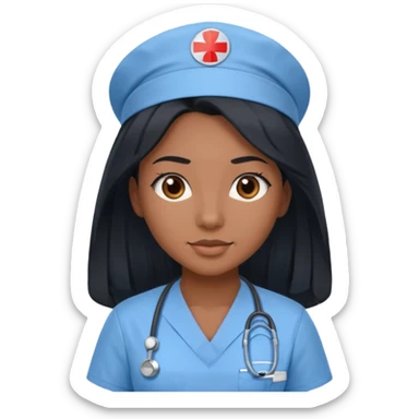 pretty brown skin nurse with long black hair and brown eyes in light blue scrubs sticker