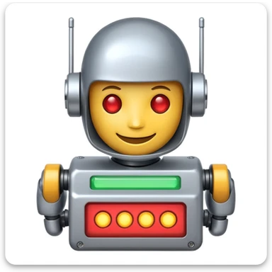 robot emoji profile picture with blinking lights, holding a network switch, smiling, white background sticker
