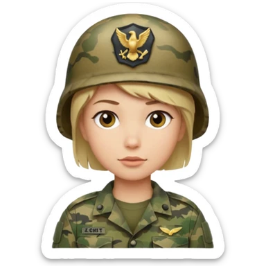 a soldier with short blonde hair in camo sticker