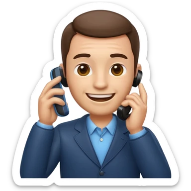 3D emoji style man talking on phone, holding a smartphone to his ear, smiling, rounded face, soft shading, glossy texture, Apple iOS emoji style, clean white background, centered, high detail, sticker style
 sticker