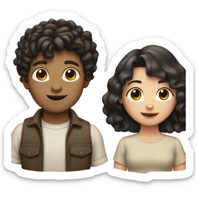 White skin tome boy with wavy black hair and holding the hand with a girl with neutral skin tone and brown smooth hair  sticker