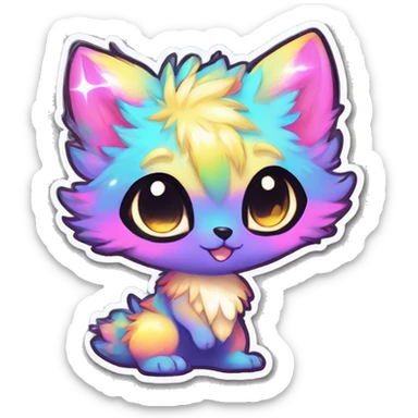 Anthro Fluffy Cool Cute Magical Elemental Shiny Colorful Neon Vibrant Colors Sparkle Kemono-style Chibi Fantasy-Animal-Fakémon-Pokémon-Hybrid Fur Sona Aesthetic Full Body Sticker sticker