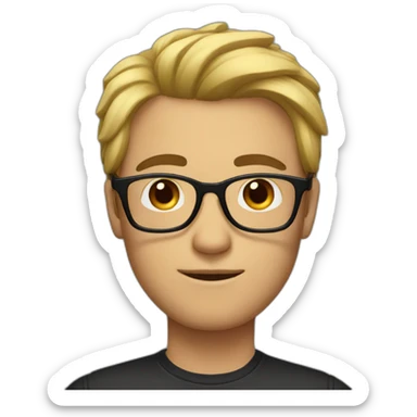 man with square glasses and combed hair with black hair sticker