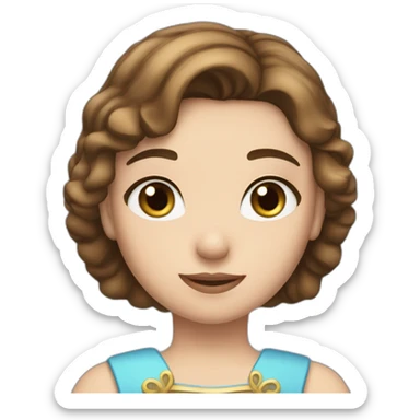 a girl with short brown hair and blue eyes in a princess asterisk costume sticker