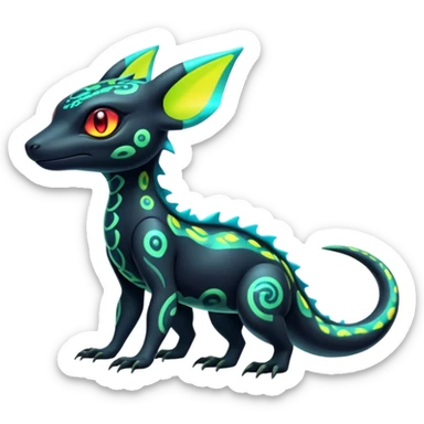 Cute Colorful Neon Exotic Salandit-Aurorus-Umbreon-Fakémon-hybrid-creature (full body)  sticker