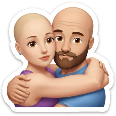 Intimate hug muscular bald man brown beard, beautiful light hair woman sticker