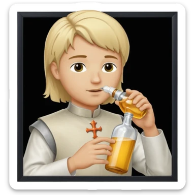 Jeanne d’arc dans un biberon et un homme grand un rase cheveux blond le boit sticker