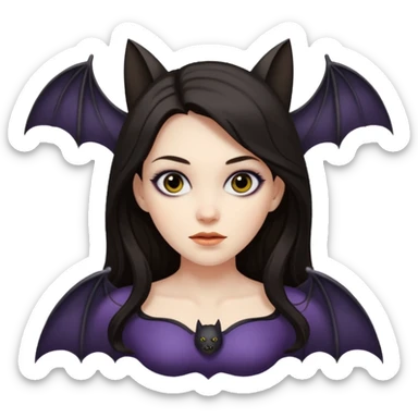 woman with long dark hair and a flying bat nearby sticker