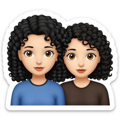 2 girl best friends. One who is black with black hair and dark brown eyes. one who is white with curly dark brown hair and dark brown eyes. sticker