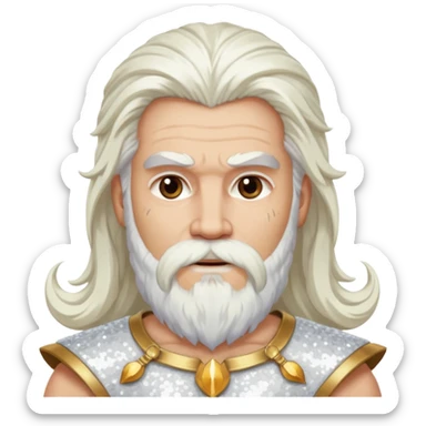 Jupiter, God of Thunder from Gods and Goddesses with long white hair and beard, white sequin outfit sticker