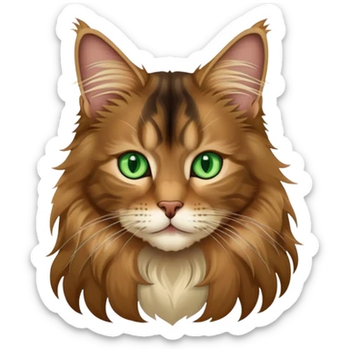 A light brown and black long haired Maine coon kitty with green eyes sticker