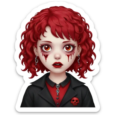 zombie girl red hair cacheado médio e franja, com piercing na boca(labret lateral), roupa gótica  sticker