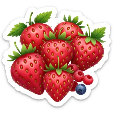 cluster of strawberries, raspberries, red currants, and blueberries, realistic, 3D, no faces, no bowl, transparent background sticker