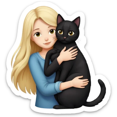 A long-haired girl hugs a black cat tightly sticker