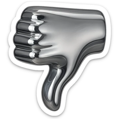 Make the thumb shorter on the 3D chrome thumbs down, keep the same 3D chrome style, no background. sticker