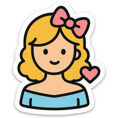 coquette, feminine, playful, with a bow or heart accent, color icon style sticker