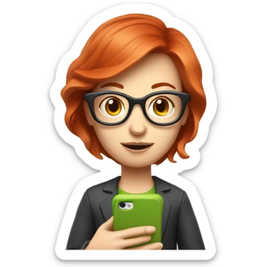 red hair nutritionist with glasses texting smartphone sticker