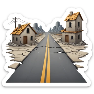 ruined town with horizontal destroyed road sticker
