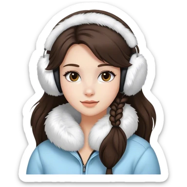 Brunette long hair pretty girl wearing white faux fur earmuffs  sticker