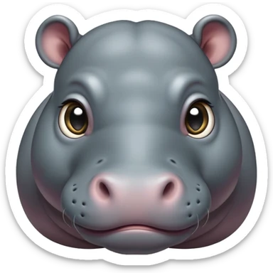cinematic-cute baby hippo-portrait-emoji,-poised-and-regal,-with-a-massive,-robust-build-and-a-smooth,-sleek-slate-gray-hide,-deep-set-soulful-eyes,-simplified-yet-sharp-and-sophisticated-features,-highly-detailed,-glowing-with-a-soft radiance sticker