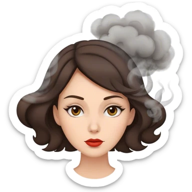 brunette woman with a lot smoke blowing of the top of her head sticker