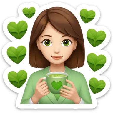 Brown hair Nurse with green heart surround her and she is grabbing a matcha sticker