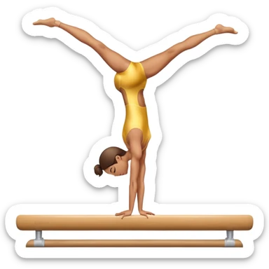 An artistic emoji of a professional sports acrobat performing a stunning balance pose on a narrow beam. The acrobat showcases perfect control, flexibility, and strength, executing an elegant handstand. The background features a bright gymnastics arena with spotlights. sticker