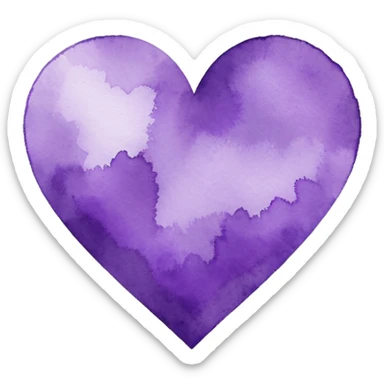 minimalist watercolor heart icon, monochromatic purple washes, soft bleeding edges, on textured white paper, serene and emotional, perfect for app icon, transparent background, flat lay --style raw --stylize 150 sticker