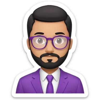 Create 9 emojis of a guy with black hair tapered beard and glasses wearing a purple suit  sticker